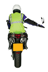 Which arm signal indicates that you are slowing down or stopping your motorcycle?