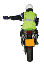 Which arm signal indicates that you are slowing down or stopping your motorcycle?