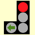 While in the left-hand lane at traffic lights, waiting to turn left, which signal indicates that you must wait?